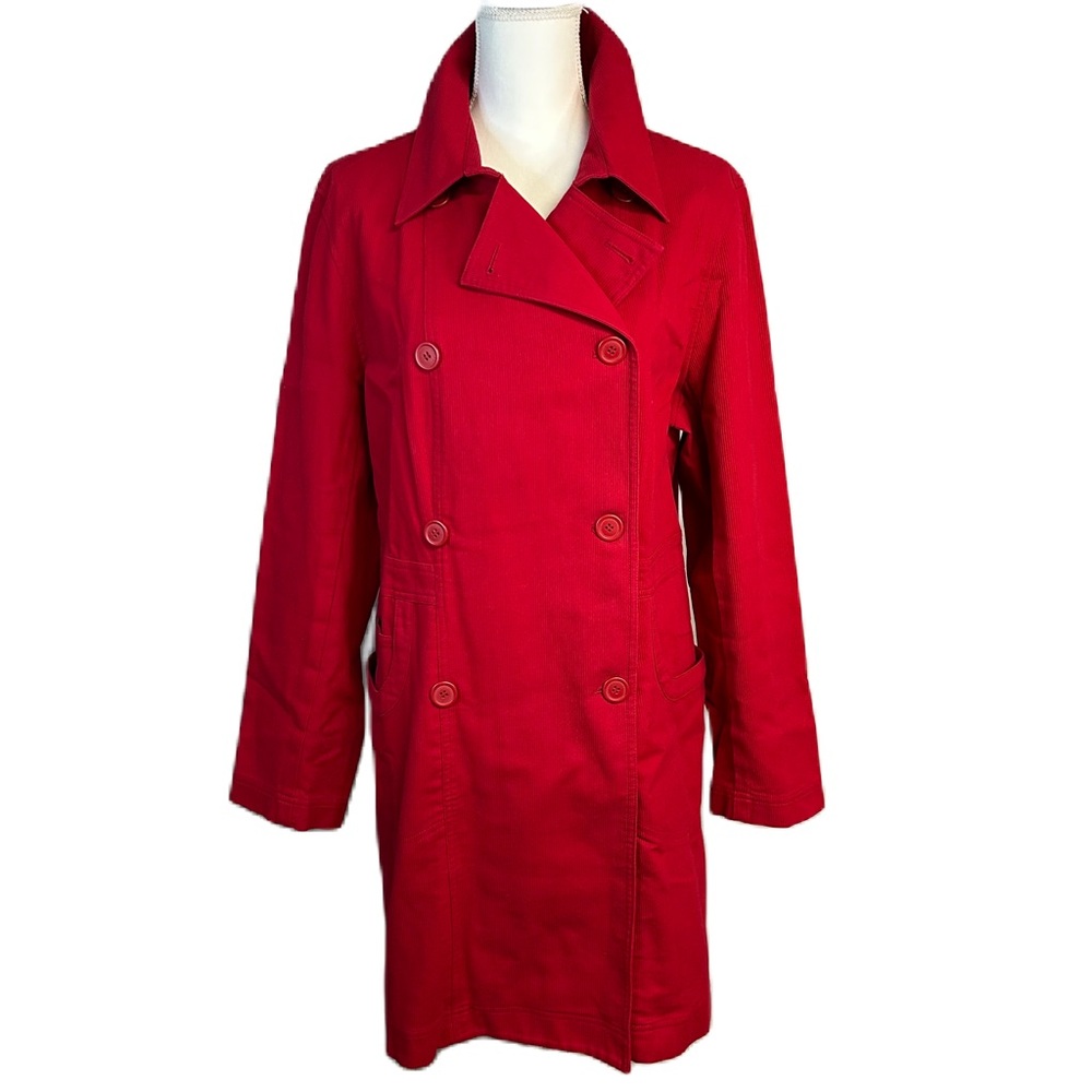 Liz Claiborne Womens Longline Corduroy Jacket Sz XL Mid Length Cotton Cherry Red